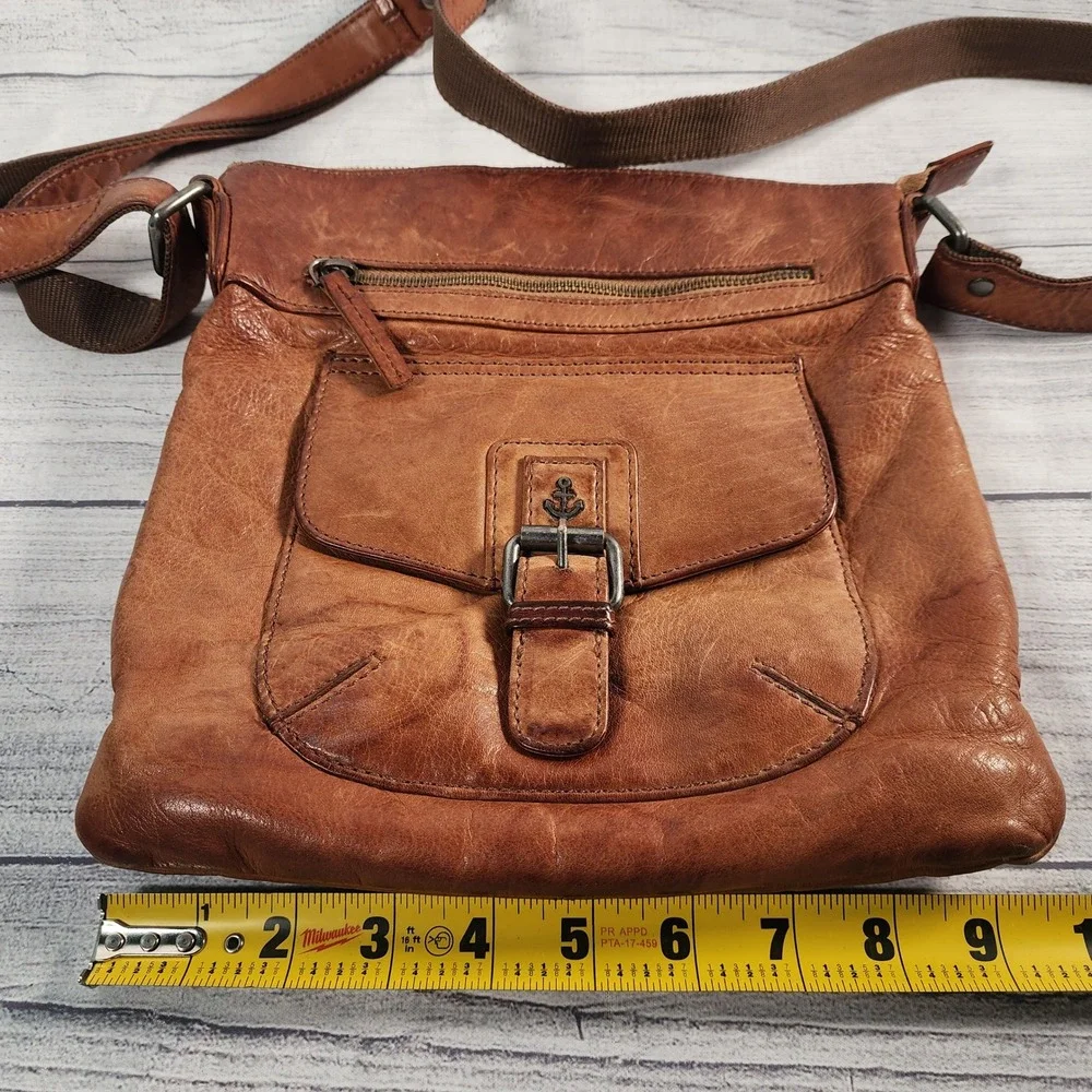 Harbour 2nd Cognac Brown Leather Crossbody Messenger Bag Anchor Logo Adjustable